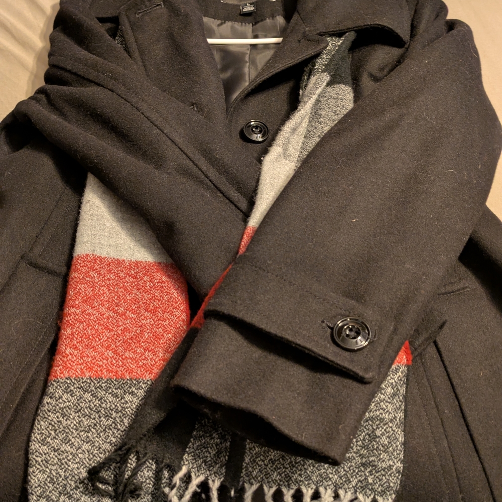 Classic Black Men's Coat with Scarf - Picture 2 of 5